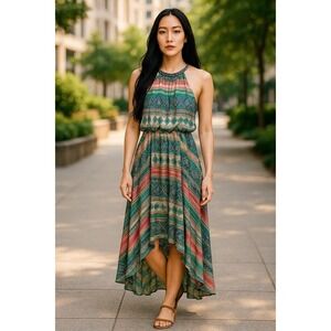 As U Wish Women's Trapeze Dress Size S women's Multicolor Keyhole opening NWT